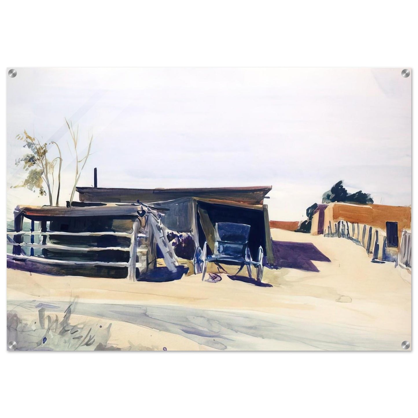 Adobes and Shed, New Mexico - Edward Hopper Acrylic Print - 70x100 cm / 28x40″ inches | Edward Hopper Wall Art | Edward Hopper Prints