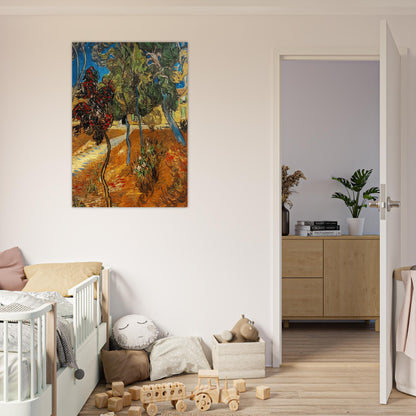 Trees in the Asylum Garden - Vincent van Gogh Brushed Aluminum Print - 70x100 cm / 28x40 inches | Vincent van Gogh Aluminum Print | Vincent van Gogh Prints