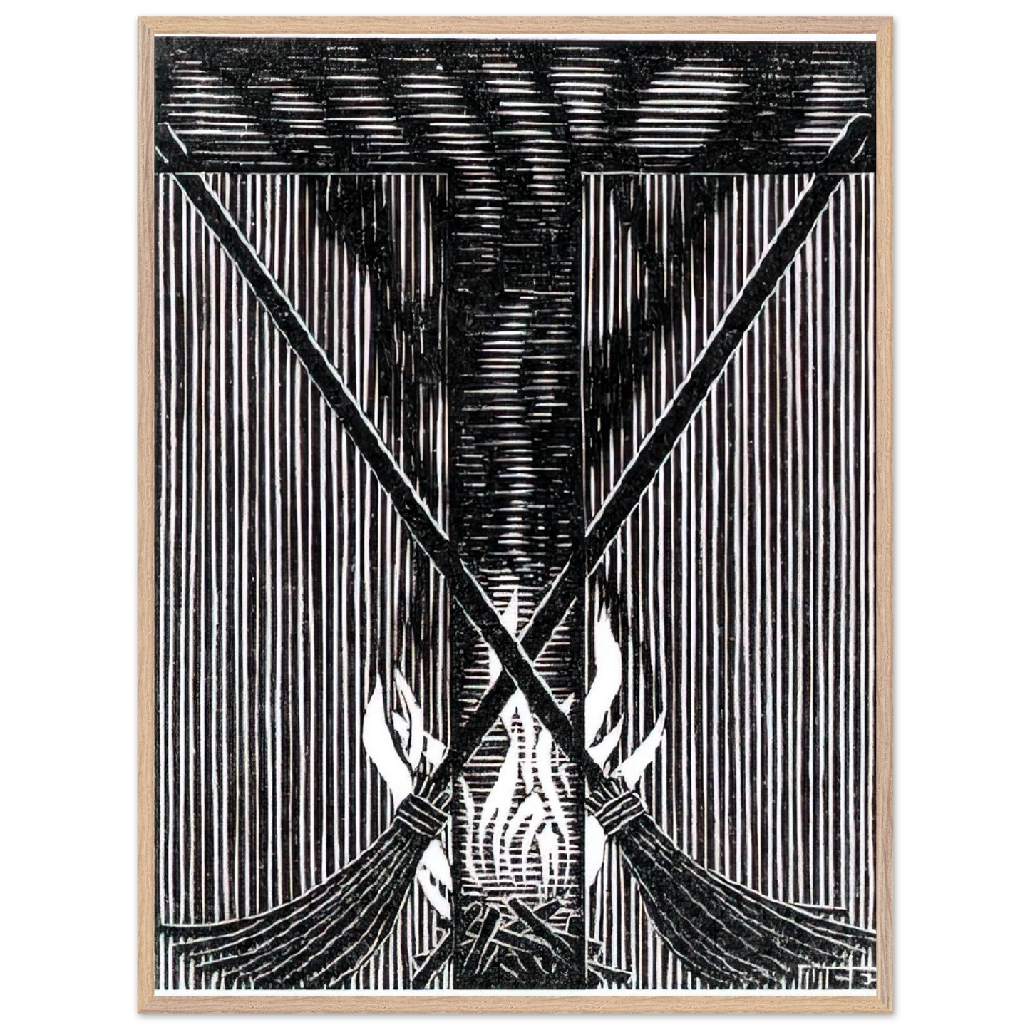 MC Escher - INITIAL T Wall Art - 30x40 cm / 12x16 inches - Premium Wooden Framed Poster With Fine Art Paper - White frame