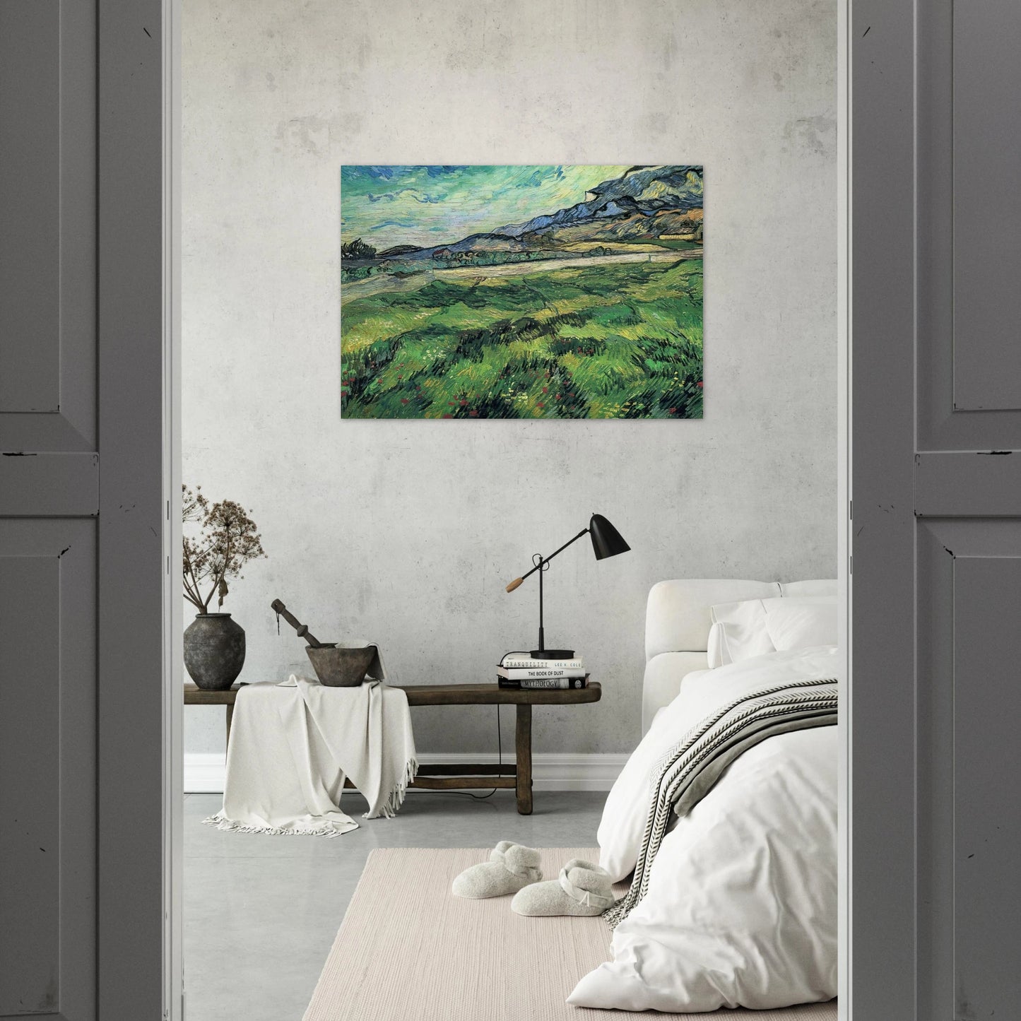 The Green Wheatfield behind the Asylum - Vincent van Gogh Brushed Aluminum Print - 70x100 cm / 28x40 inches | Vincent van Gogh Aluminum Print | Vincent van Gogh Prints