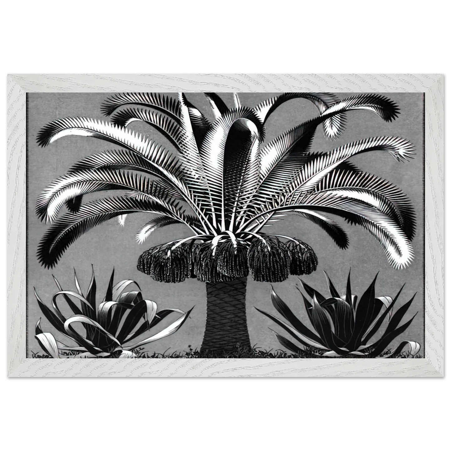 MC Escher - PALM Wall Art - 21x29.7 cm / 8x12" - Premium Wooden Framed Poster With Fine Art Paper - White frame