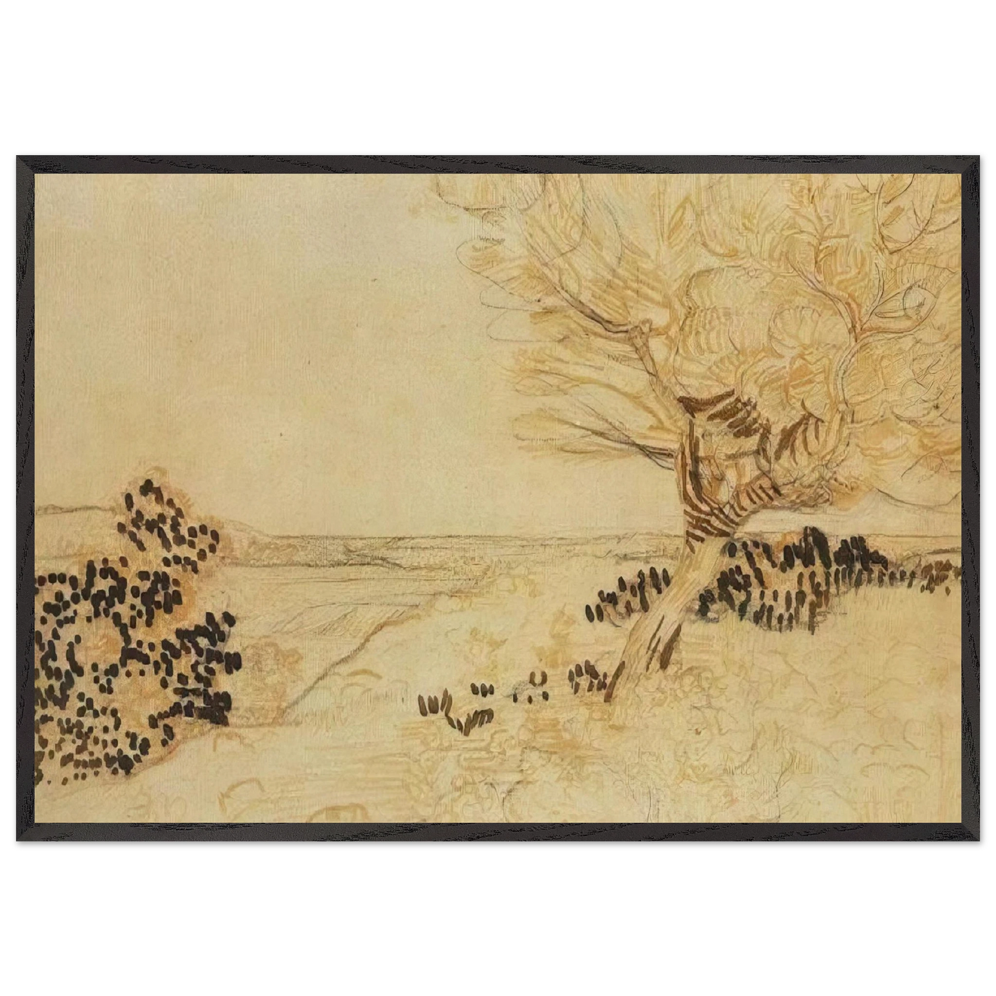 Landscape with a Tree in the Foreground - Vincent van Gogh Framed Art Print – Black Wooden Frame - Default Title - -Framed Art Print