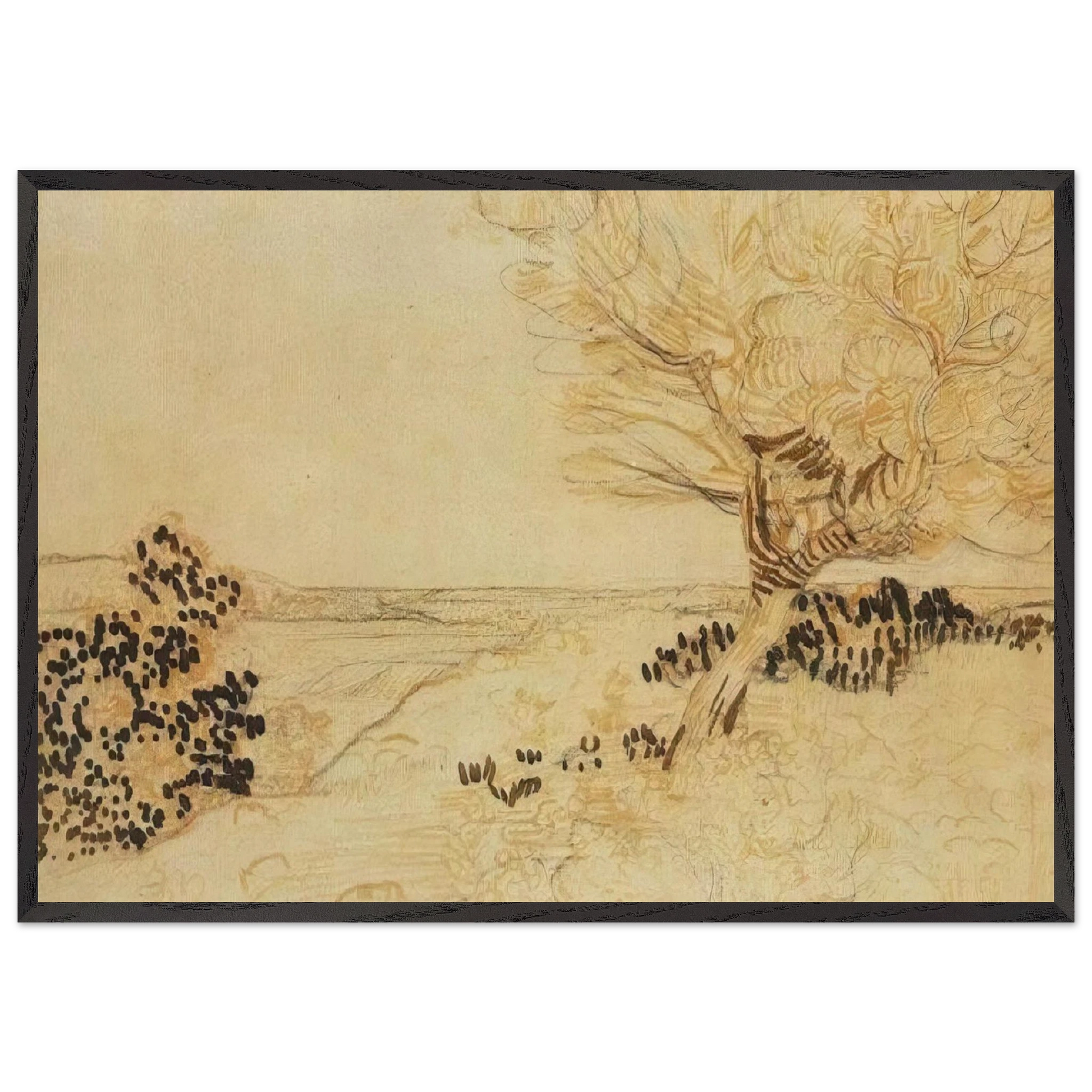 Landscape with a Tree in the Foreground - Vincent van Gogh Framed Art Print – Black Wooden Frame - Default Title - -Framed Art Print