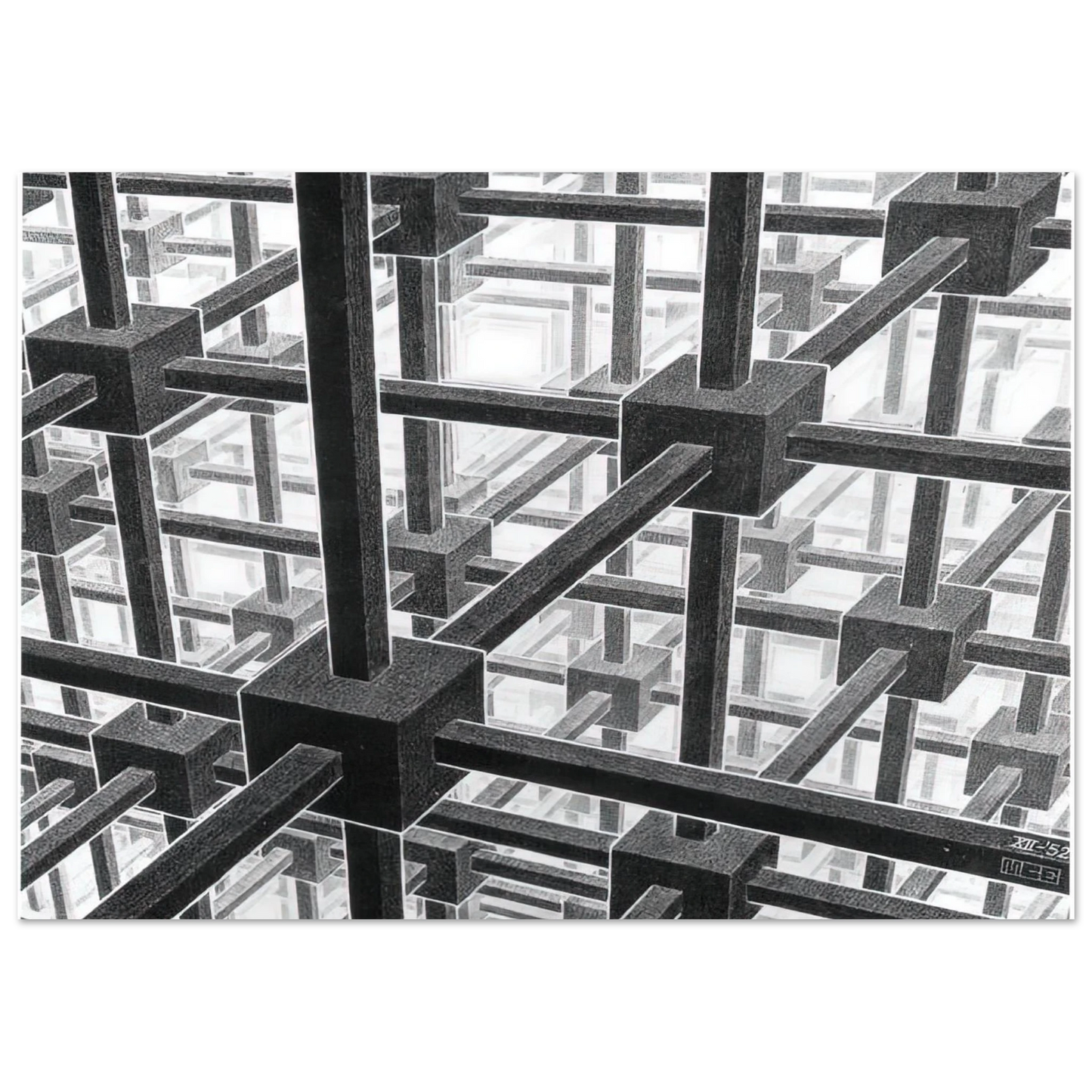 MC Escher - CUBIC SPACE DIVISION Wall Art - 60x80 cm / 24x32 inches - Premium Wooden Framed Poster With Fine Art Paper - Black frame