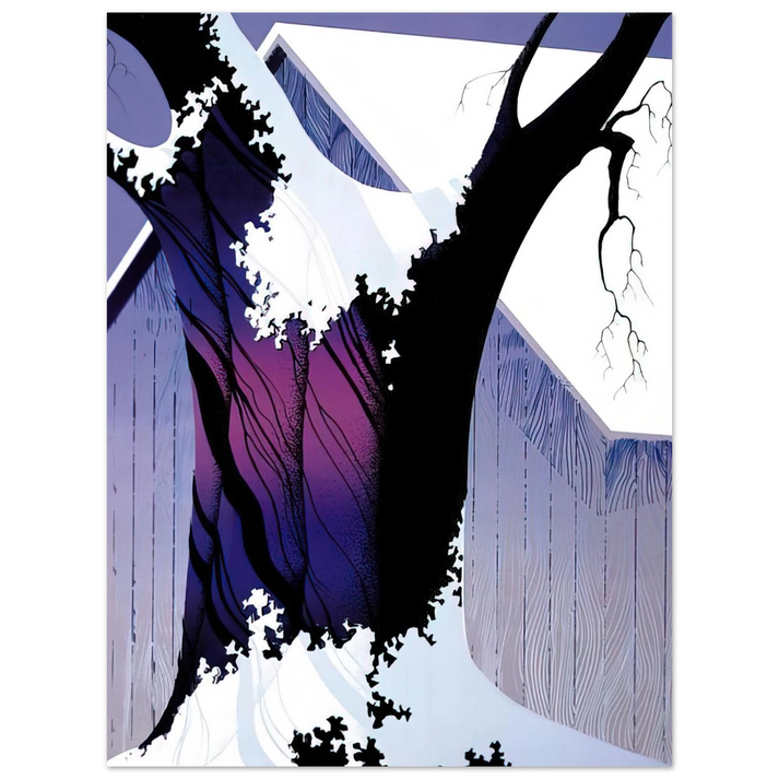 Eyvind Earle - Violet Tree and Barn  75x100 cm / 30x40inches Fine Art Poster