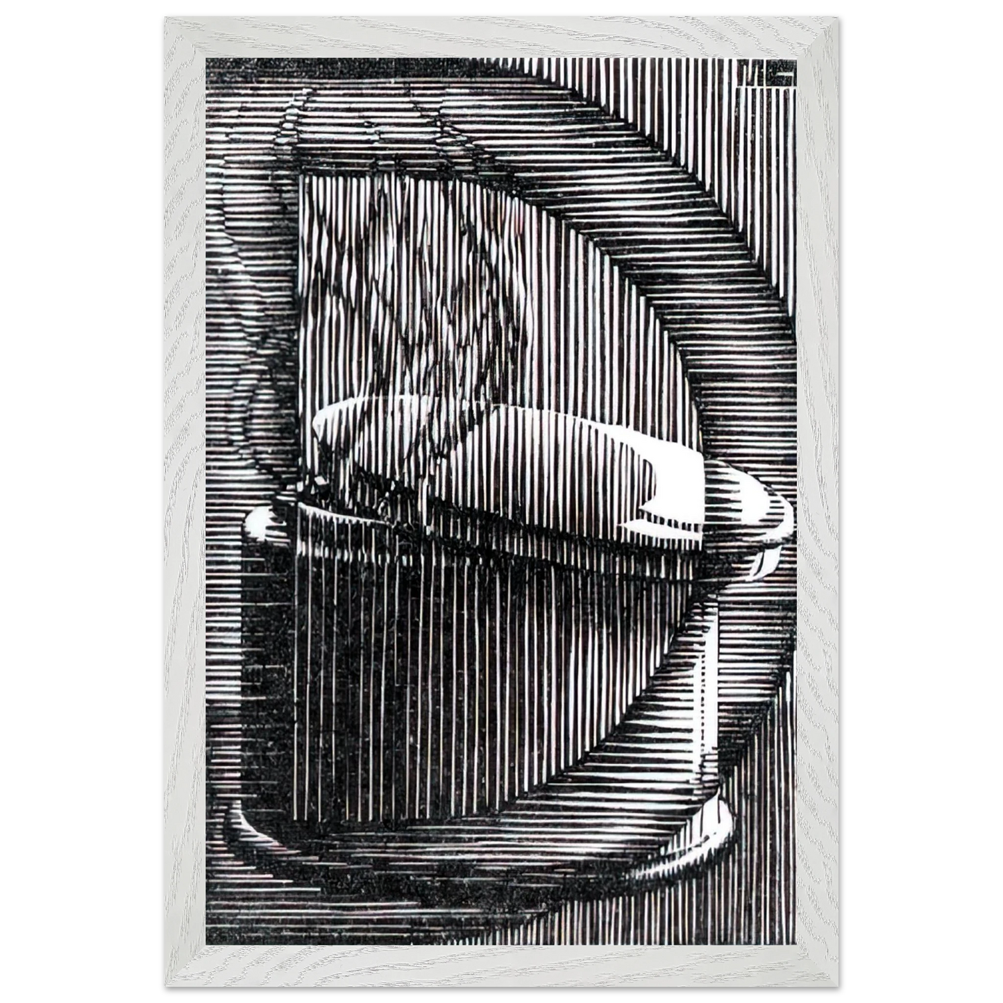 MC Escher - INITIAL D Wall Art - 21x29.7 cm / 8x12" - Premium Wooden Framed Poster With Fine Art Paper - Wood frame