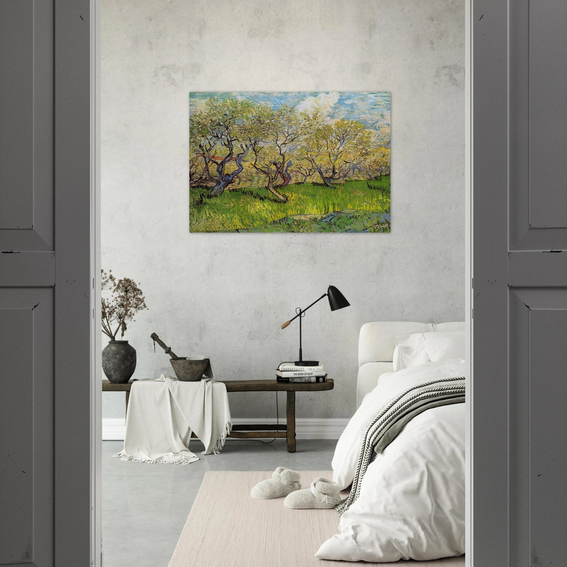 Orchard in Blossom - Vincent van Gogh Brushed Aluminum Print - 70x100 cm / 28x40 inches | Vincent van Gogh Aluminum Print | Vincent van Gogh Prints