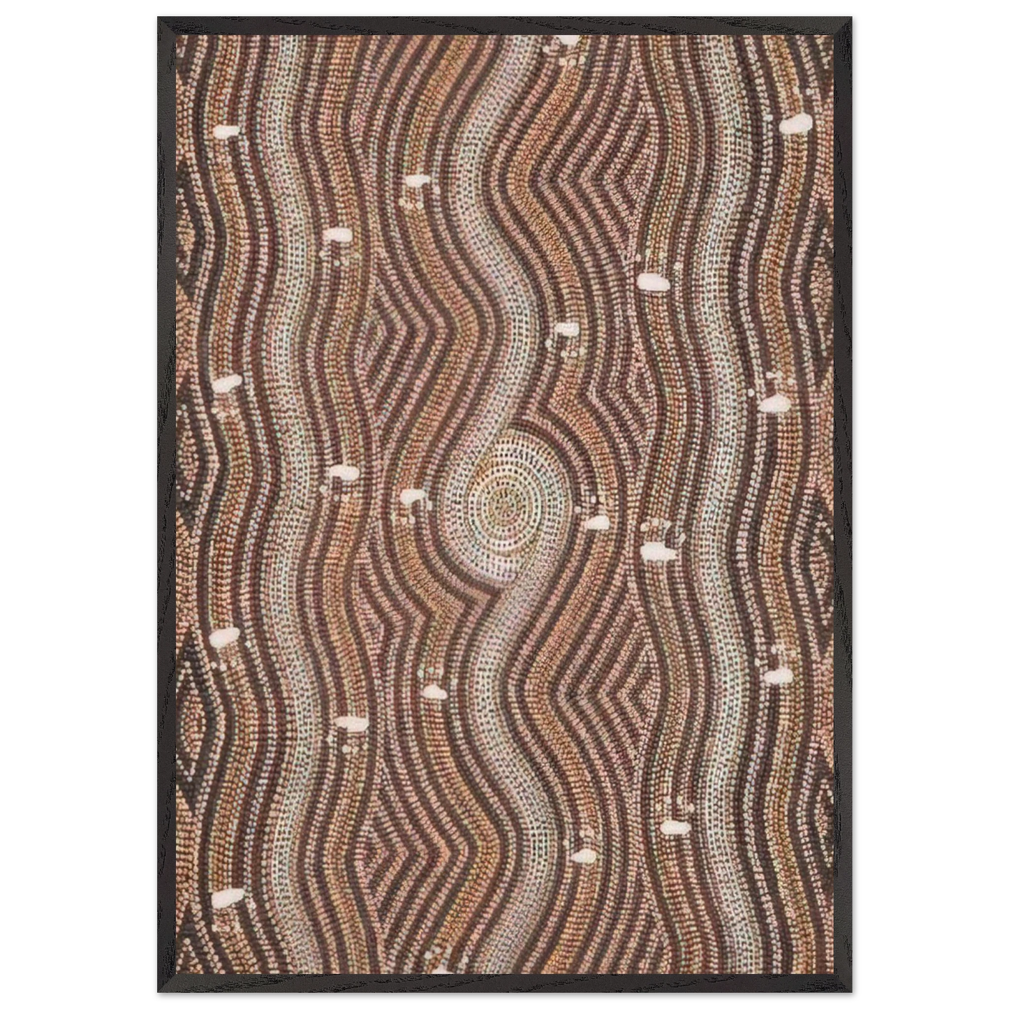 Possum Dreaming - 1985 - Clifford Possum Tjapaltjarri Framed Art Print – Black Wooden Frame - Default Title - -Framed Art Print