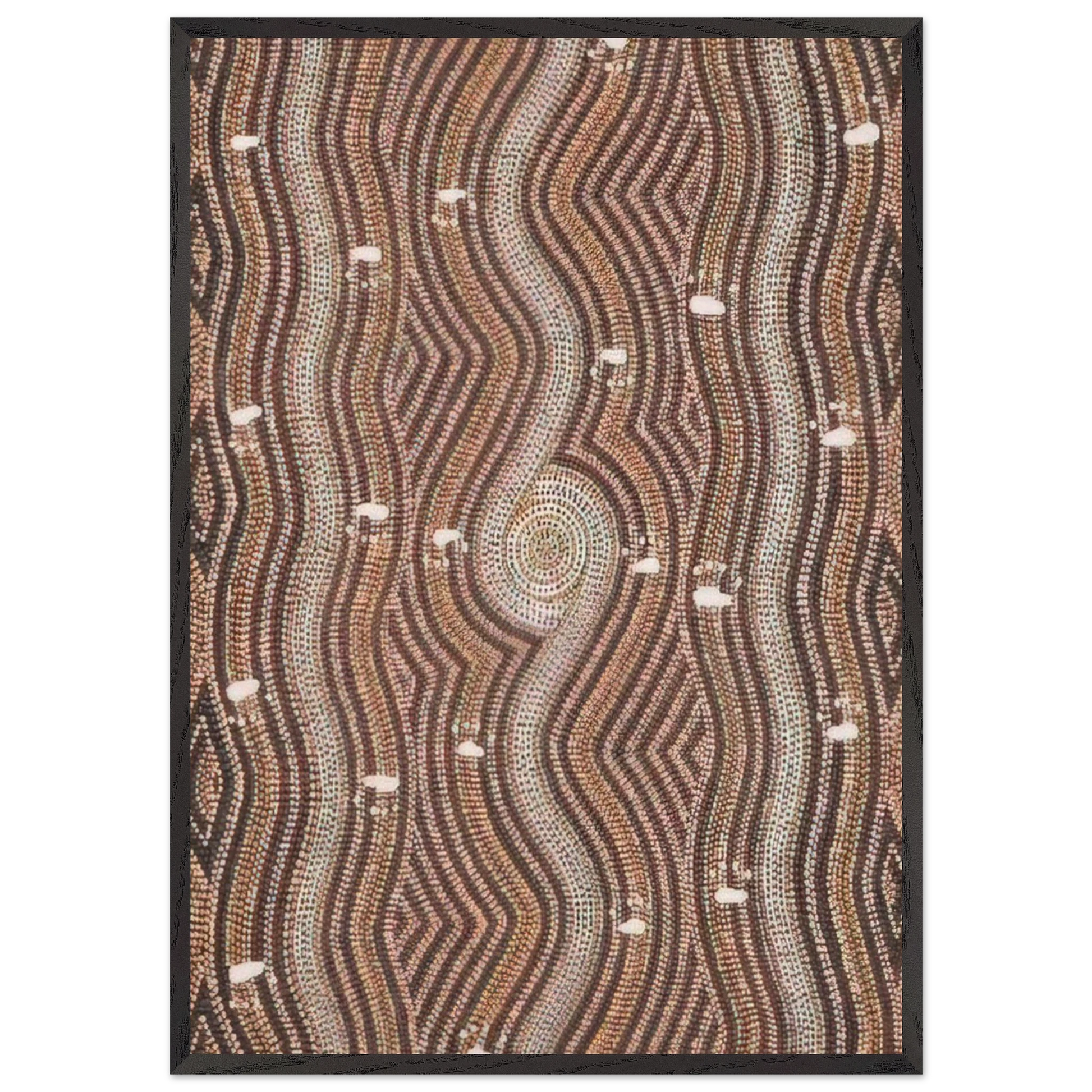Possum Dreaming - 1985 - Clifford Possum Tjapaltjarri Framed Art Print – Black Wooden Frame - Default Title - -Framed Art Print