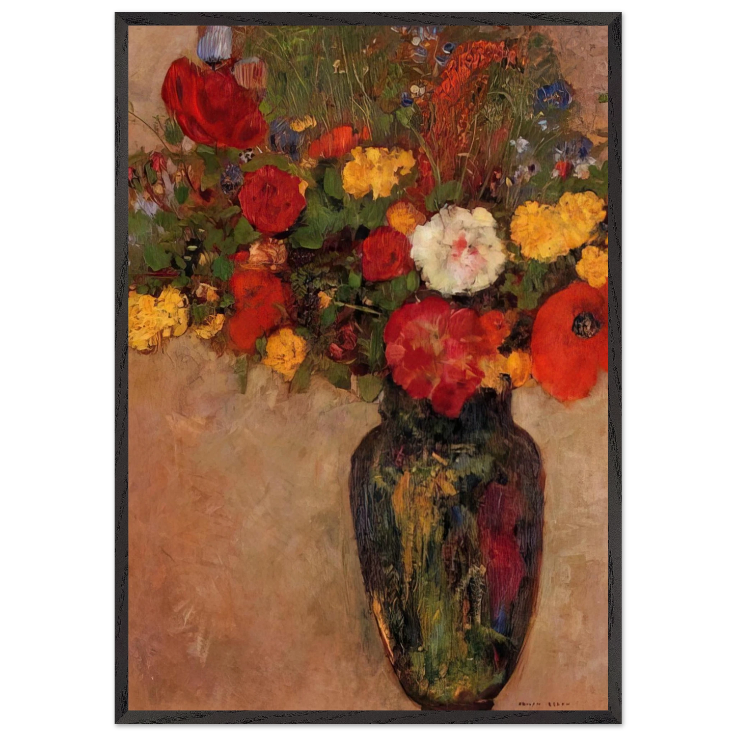 VASE OF FLOWERS 7 - Odilon Redon 70x100 cm / 28x40 inches Framed Art Print – Black Wooden Frame