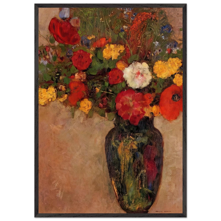 VASE OF FLOWERS 7 - Odilon Redon 70x100 cm / 28x40 inches Framed Art Print – Black Wooden Frame