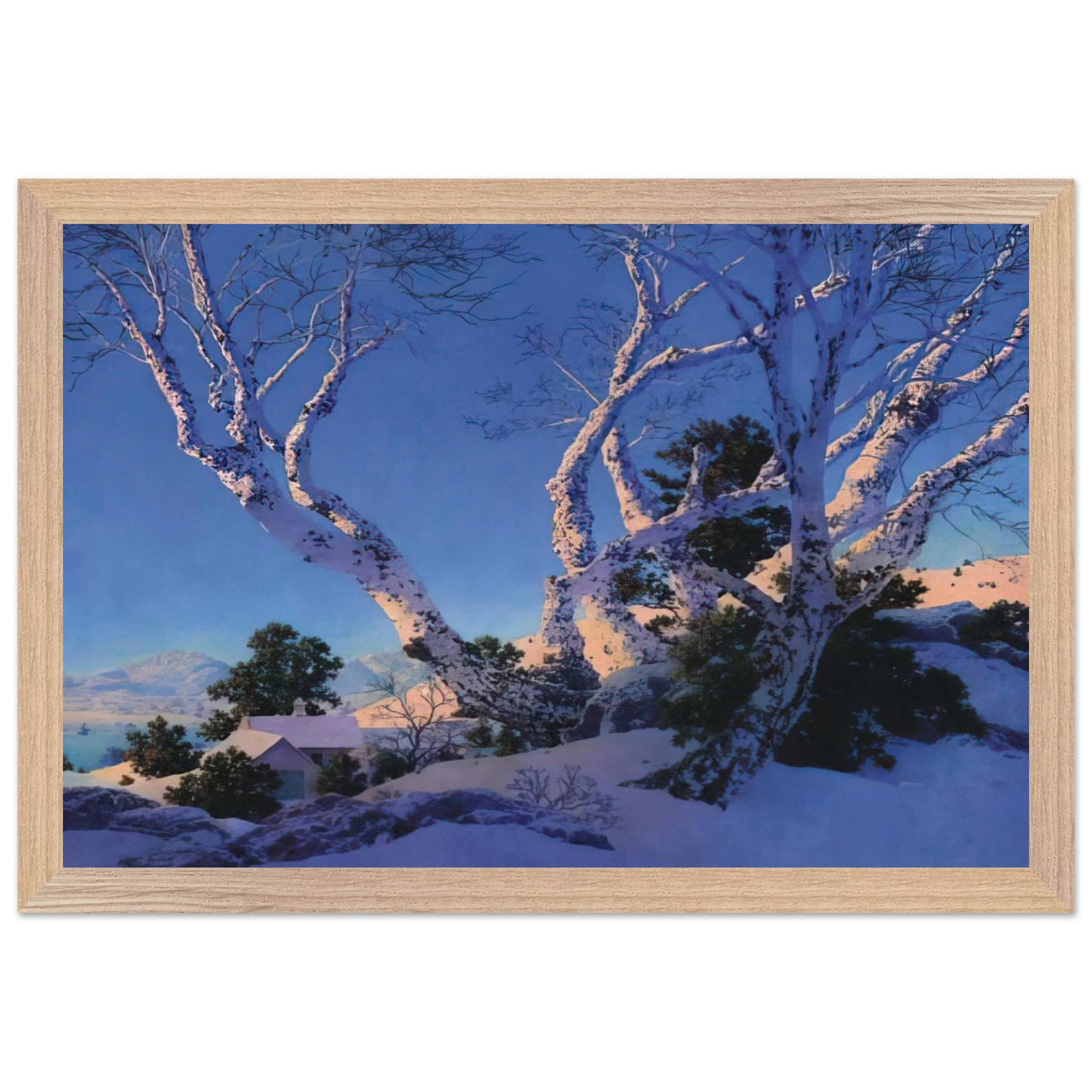Maxfield Parrish - Birches in Winter Wall Art - 30x40 cm / 12x16 inches - Premium Wooden Framed Poster With Fine Art Paper - Wood frame