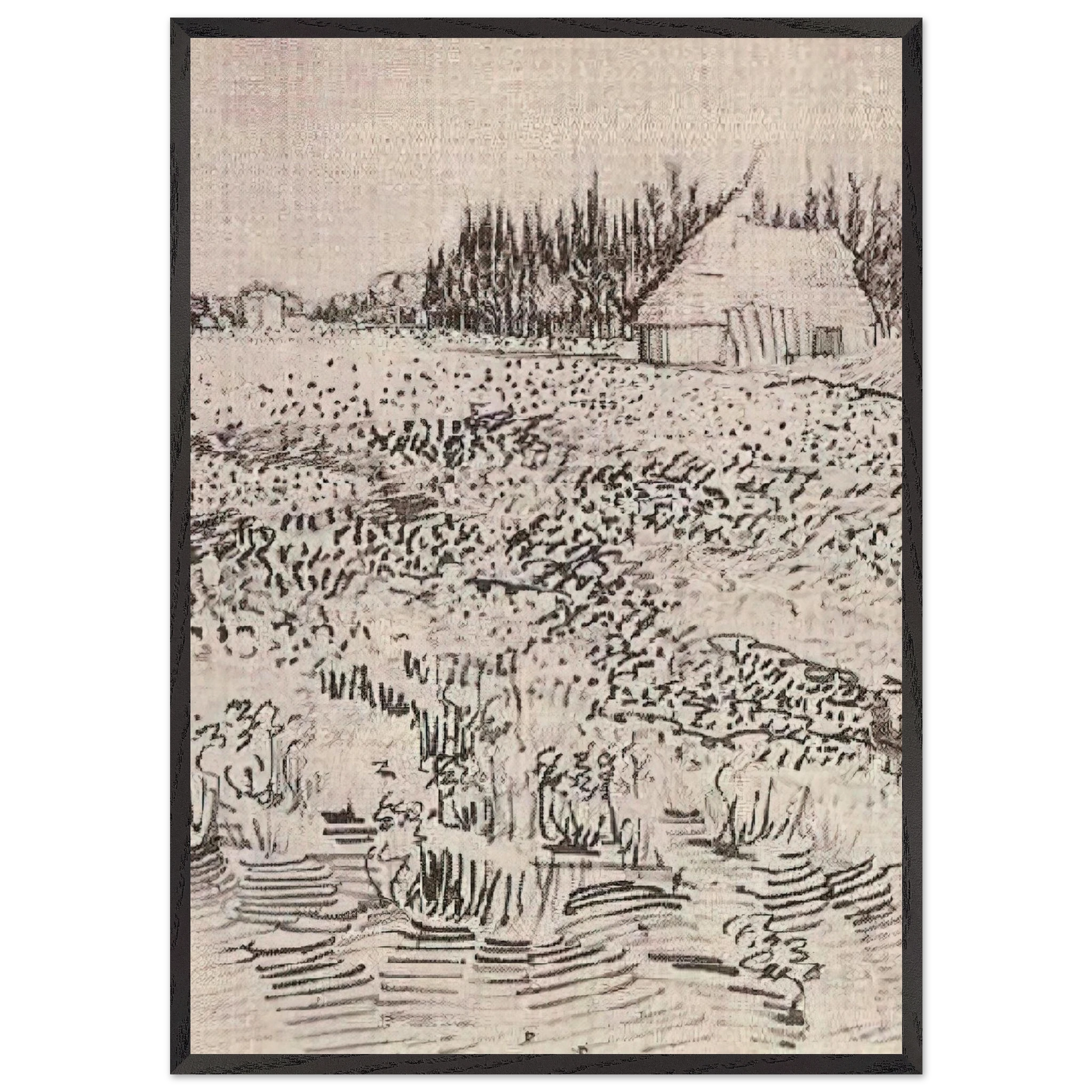 Landscape with Hut in the Camargue - Vincent van Gogh Framed Art Print – Black Wooden Frame - Default Title - -Framed Art Print