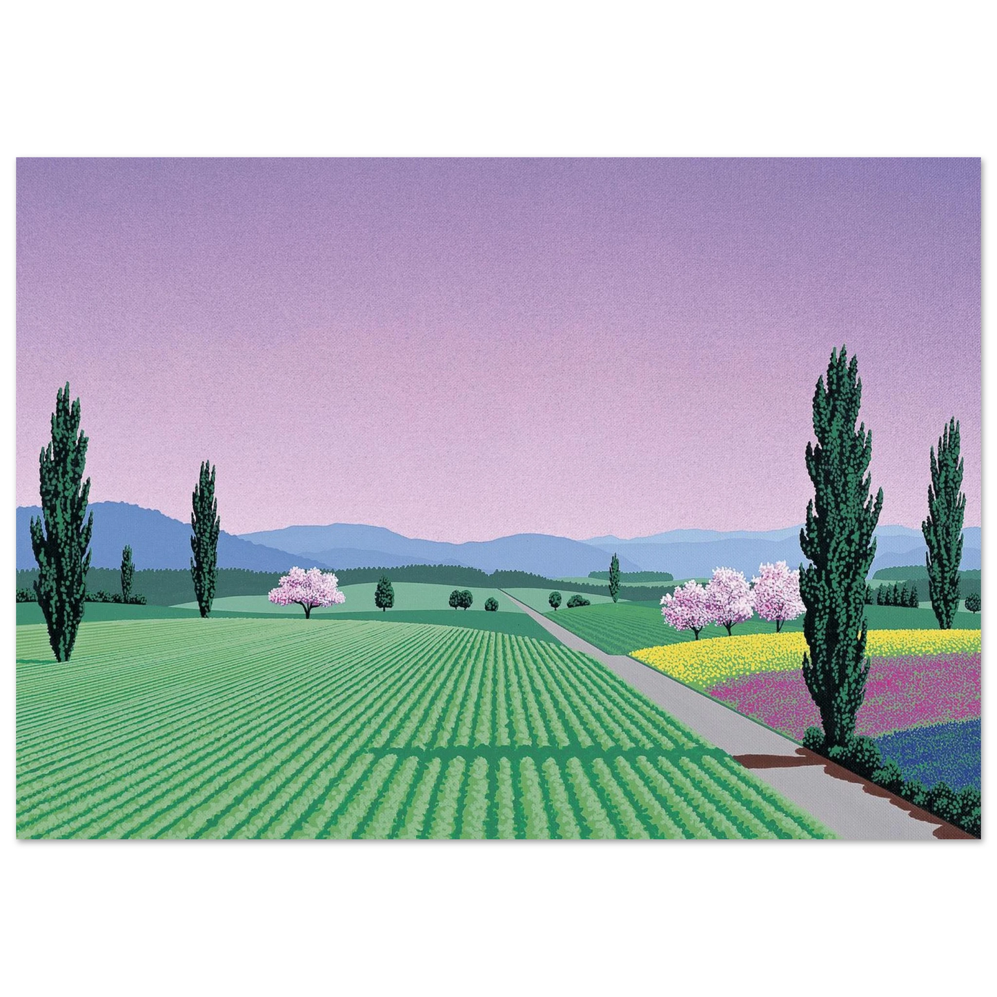Hiroshi Nagai - Farmlands Wall Art - 21x29.7 cm / 8x12" - Premium Wooden Framed Poster With Fine Art Paper - White frame