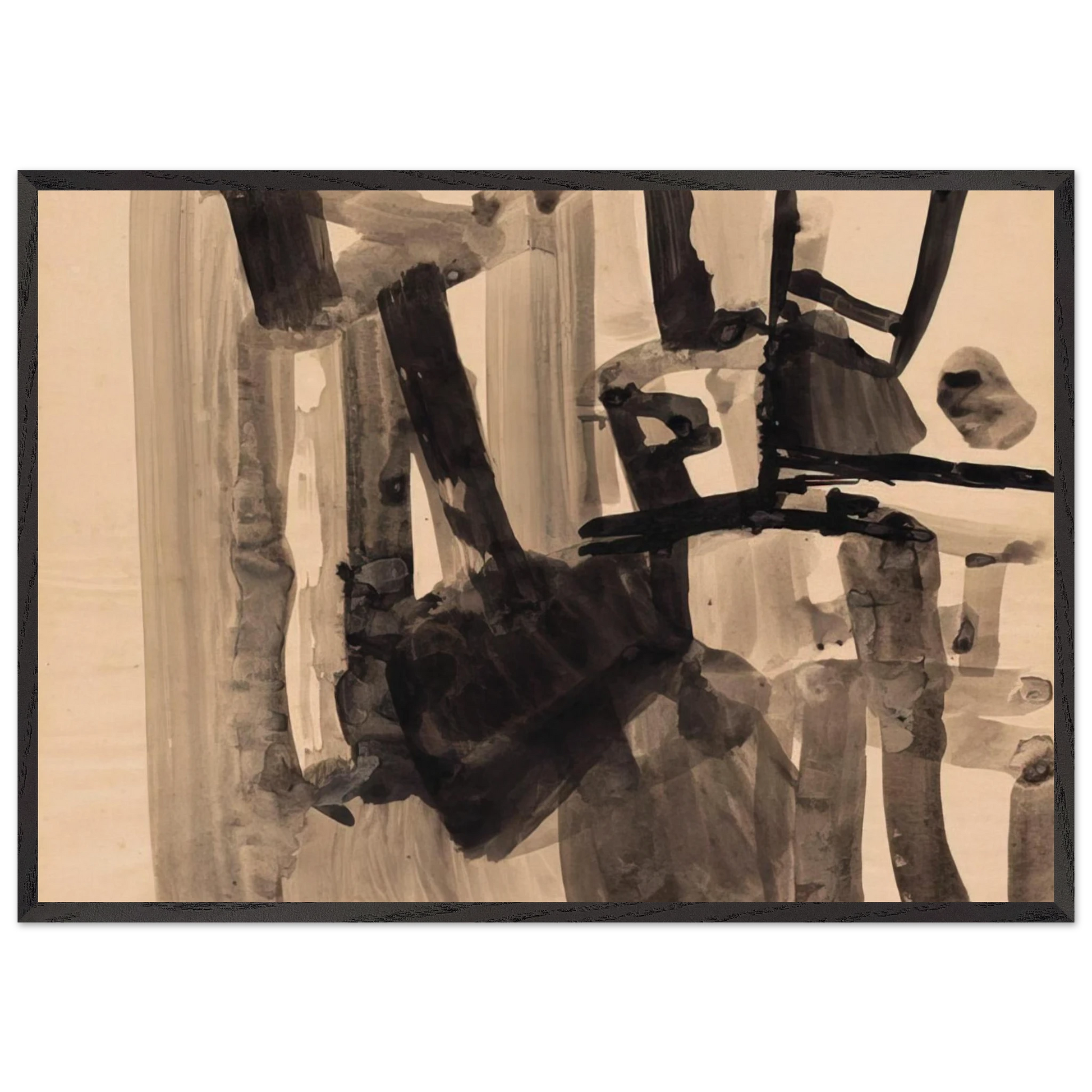 Untitled - Abstract Expressionism N6 - Nasreen Mohamedi Framed Art Print – Black Wooden Frame - Default Title - -Framed Art Print