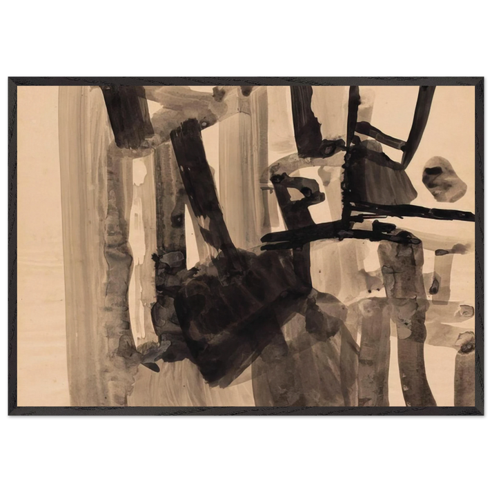 Untitled - Abstract Expressionism N6 - Nasreen Mohamedi 70x100 cm / 28x40 inches Framed Art Print – Black Wooden Frame