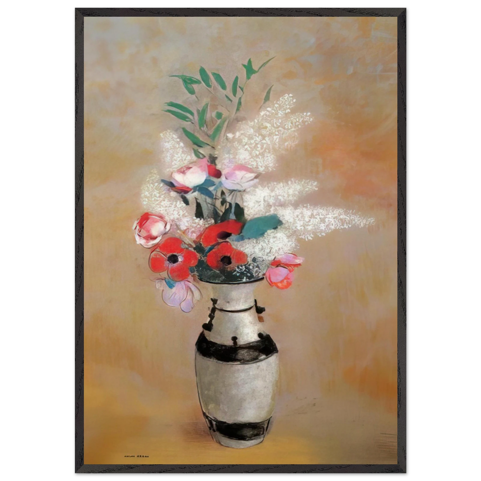 BOUQUET WITH WHITE LILIES IN A JAPANESE VASE - Odilon Redon Framed Art Print – Black Wooden Frame - Default Title - -Framed Art Print