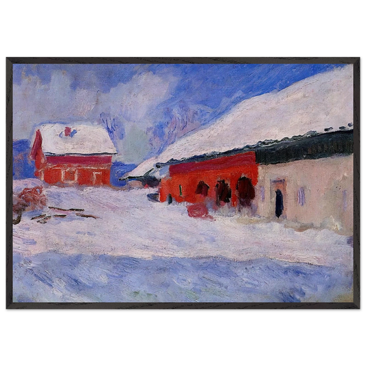 Red Houses at Bjornegaard in the Snow Norway - claude monet Framed Art Print – Black Wooden Frame - Default Title - -Framed Art Print