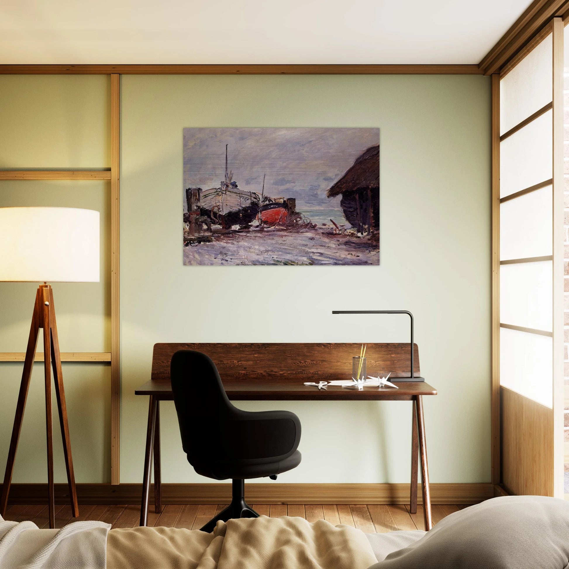 Fishing Boats at Etretat - claude monet Brushed Aluminum Print - 70x100 cm / 28x40 inches | claude monet Aluminum Print | claude monet Prints