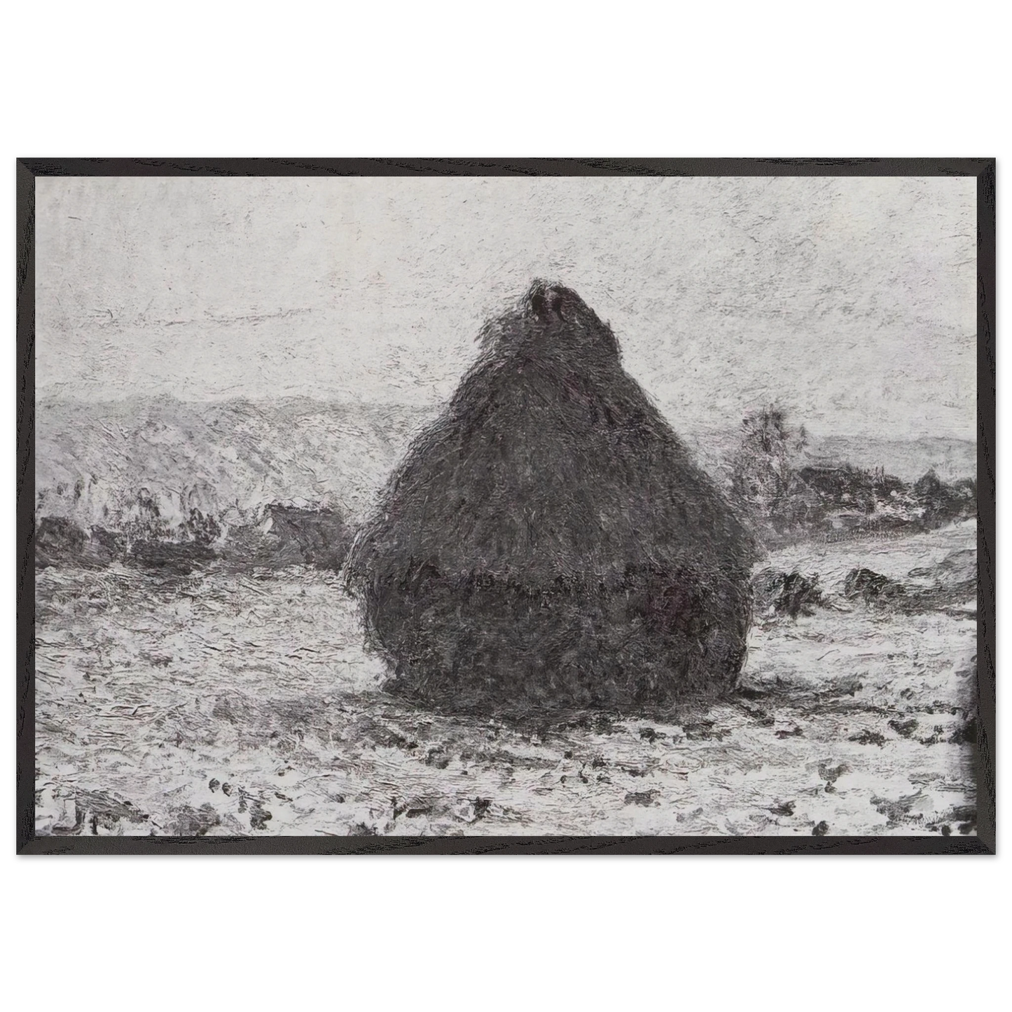 Grainstack in the Sunlight Snow Effect - claude monet Framed Art Print – Black Wooden Frame - Default Title - -Framed Art Print