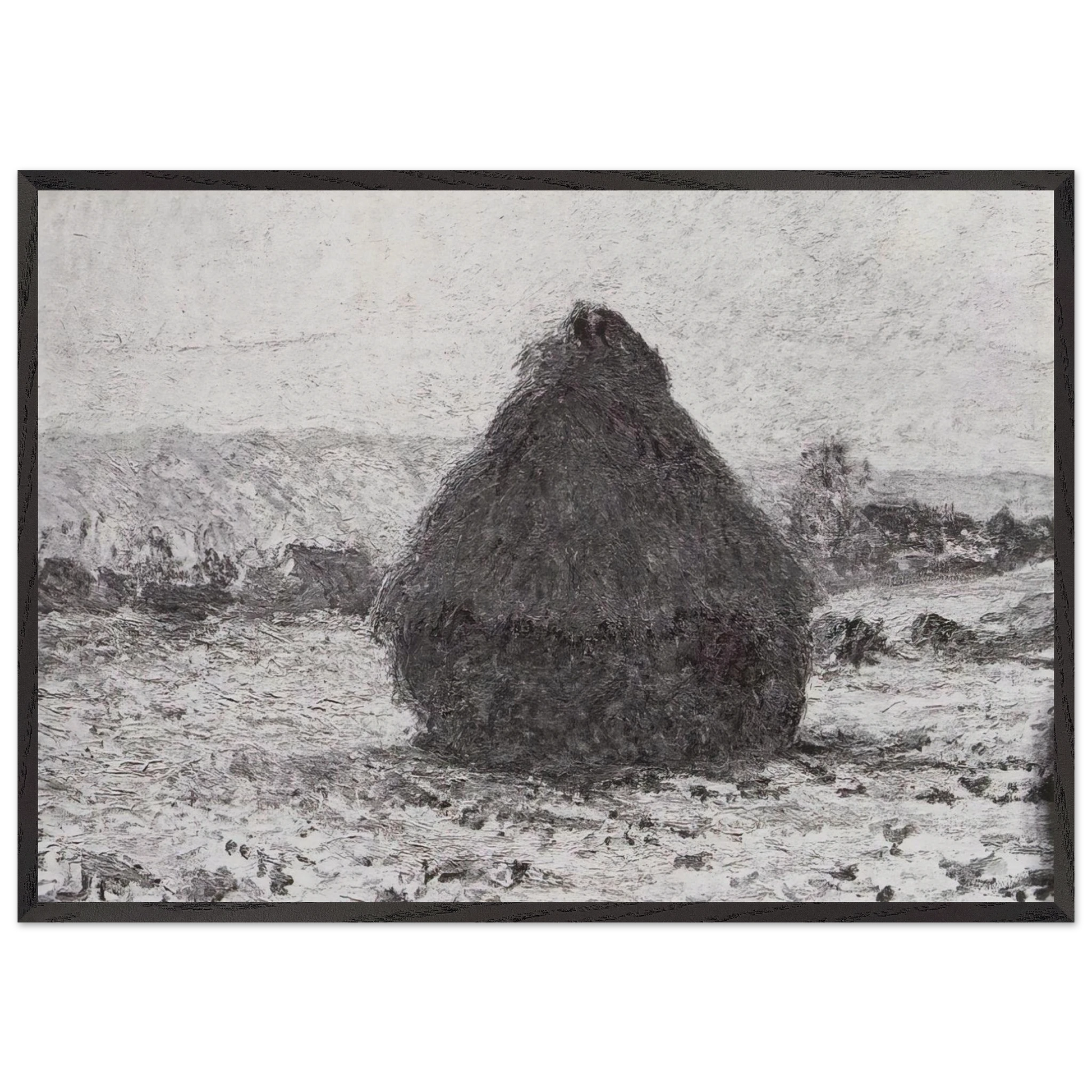 Grainstack in the Sunlight Snow Effect - claude monet Framed Art Print – Black Wooden Frame - Default Title - -Framed Art Print