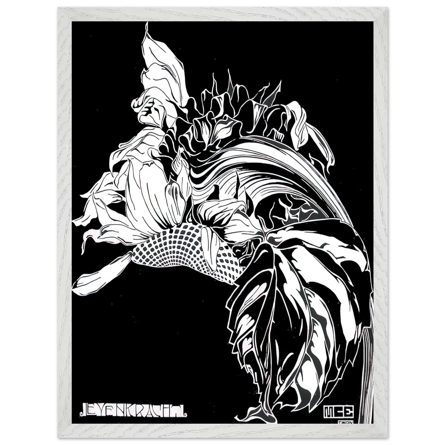 MC Escher - LIFE FORCE Wall Art - 60x80 cm / 24x32 inches - Premium Wooden Framed Poster With Fine Art Paper - White frame