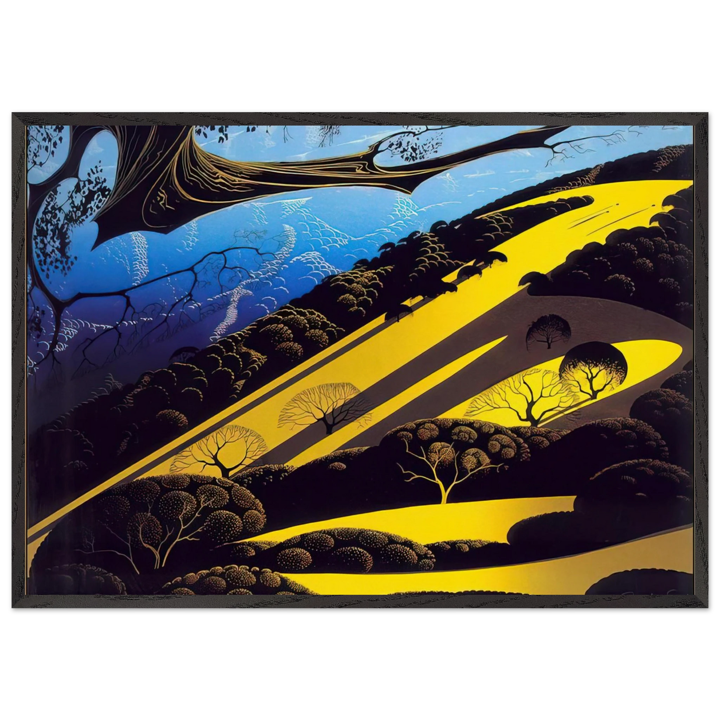 Gaviota Pass - Eyvind Earle Framed Art Print – Black Wooden Frame - Default Title - -Framed Art Print