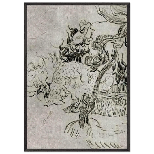 A Pine Tree and Cypresses in the Garden of the Asylum - Vincent van Gogh Framed Art Print – Black Wooden Frame - Default Title - -Framed Art Print