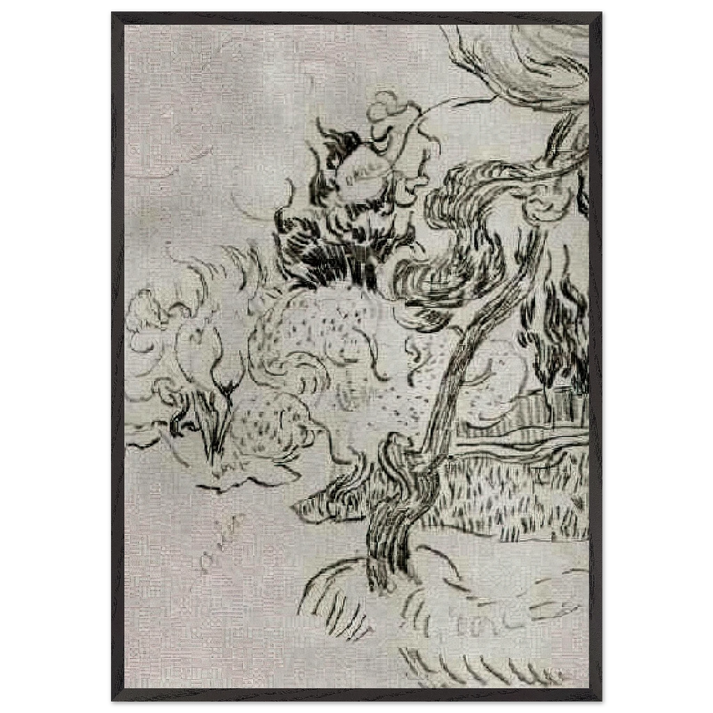 A Pine Tree and Cypresses in the Garden of the Asylum - Vincent van Gogh 70x100 cm / 28x40 inches Framed Art Print – Black Wooden Frame