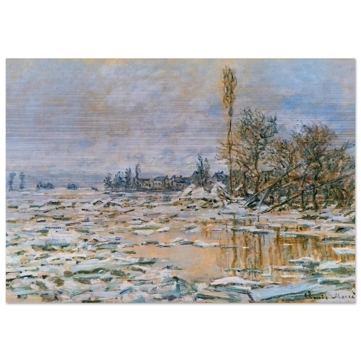 Breakup of Ice, Lavacourt, Grey Weather - claude monet Brushed Aluminum Print - 70x100 cm / 28x40 inches | claude monet Aluminum Print | claude monet Prints