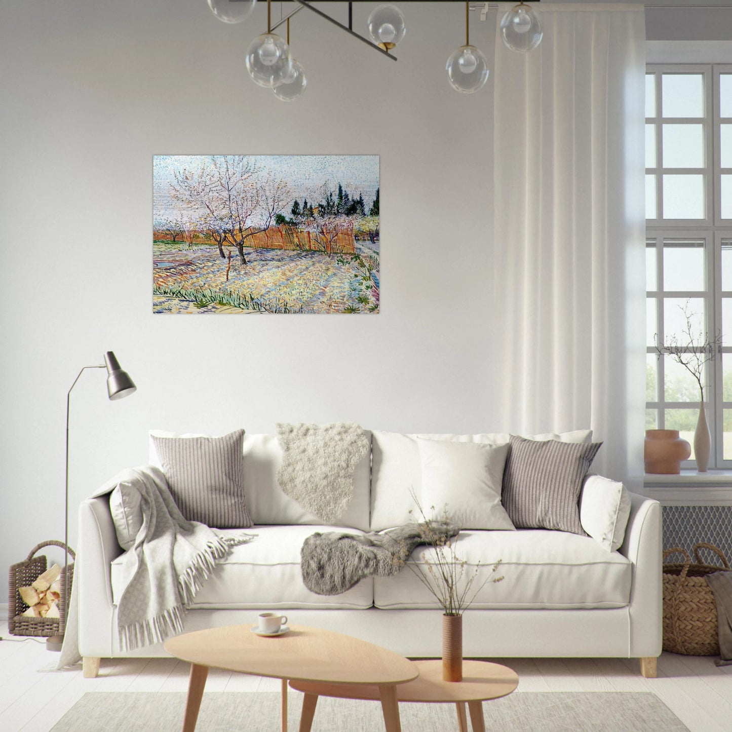 Orchard with Peach Trees in Blossom - Vincent van Gogh Brushed Aluminum Print - 70x100 cm / 28x40 inches | Vincent van Gogh Aluminum Print | Vincent van Gogh Prints