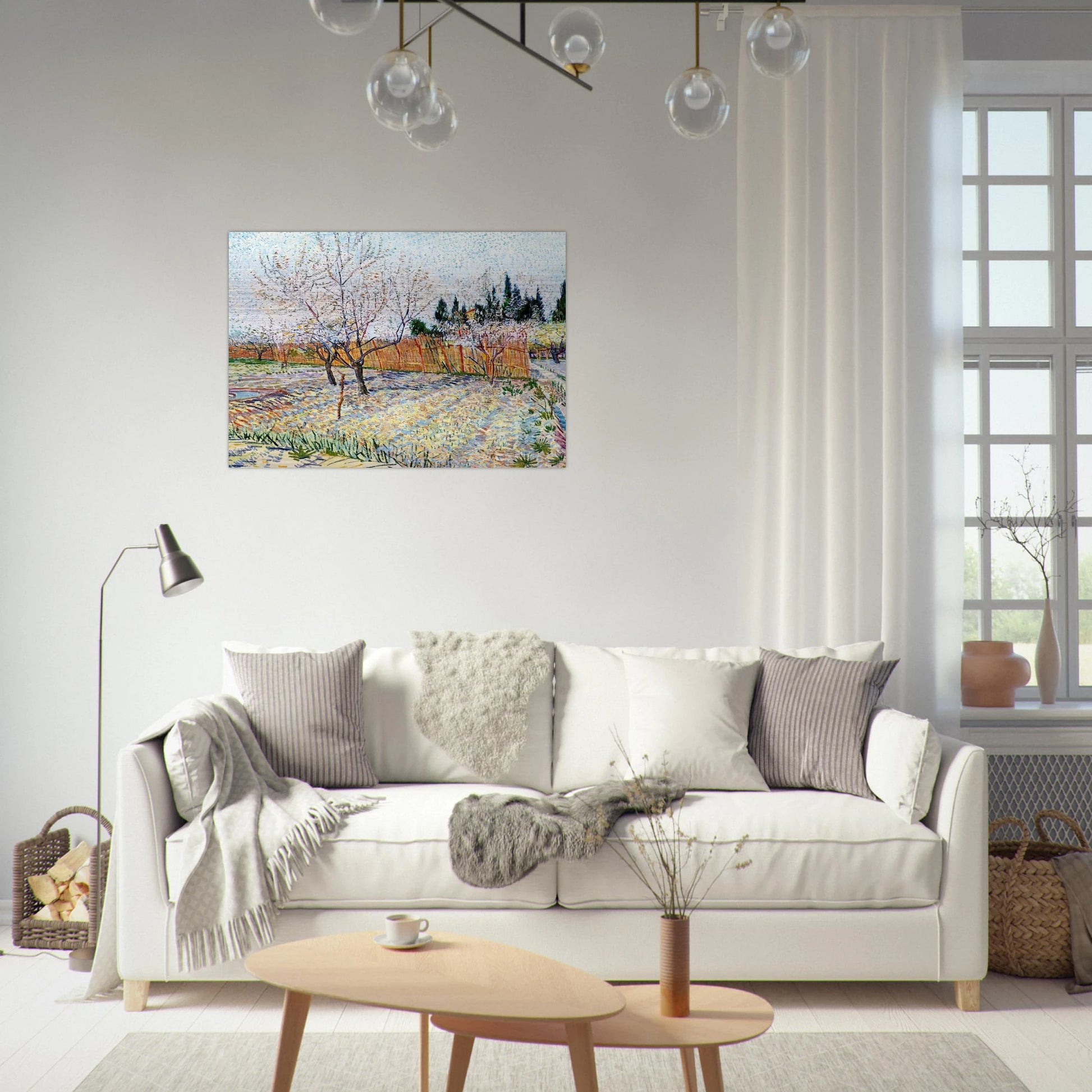 Orchard with Peach Trees in Blossom - Vincent van Gogh Brushed Aluminum Print - 70x100 cm / 28x40 inches | Vincent van Gogh Aluminum Print | Vincent van Gogh Prints