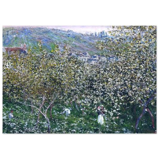 Vetheuil, Flowering Plum Trees - claude monet Brushed Aluminum Print - 70x100 cm / 28x40 inches | claude monet Aluminum Print | claude monet Prints