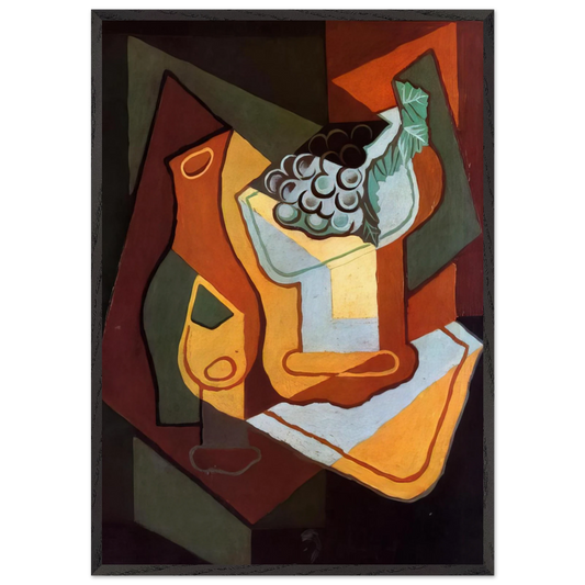BOTTLE WINE GLASS AND FRUIT BOWL - Juan Gris Framed Art Print – Black Wooden Frame - Default Title - -Framed Art Print