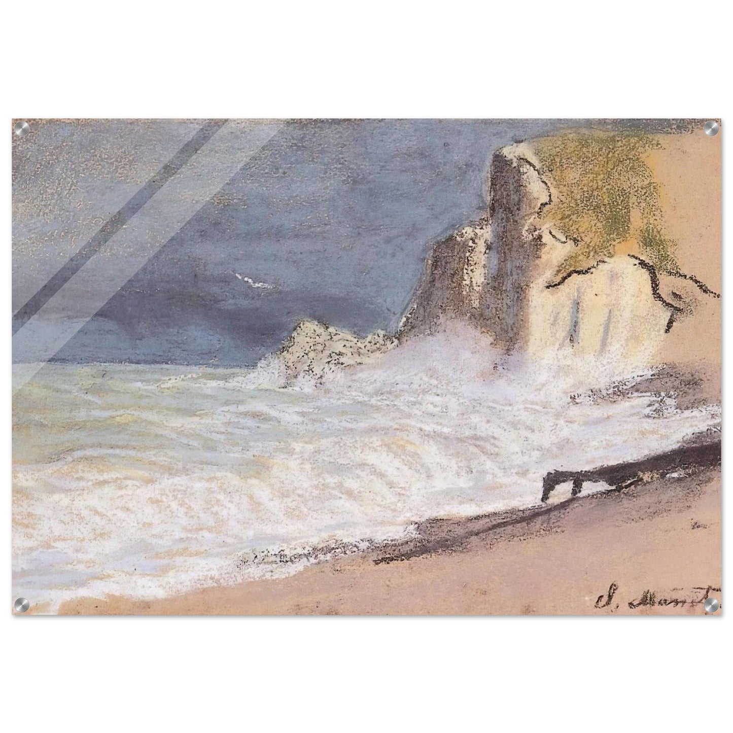 The Manneport, Etretat - Amont Cliff, Rough Weather - claude monet Acrylic Print - 70x100 cm / 28x40″ inches