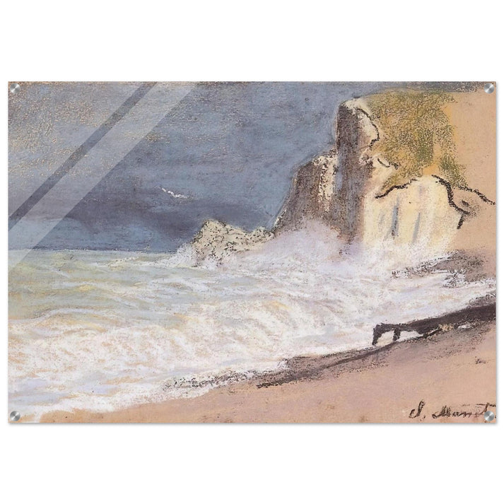 The Manneport, Etretat - Amont Cliff, Rough Weather - claude monet Acrylic Print - 70x100 cm / 28x40″ inches
