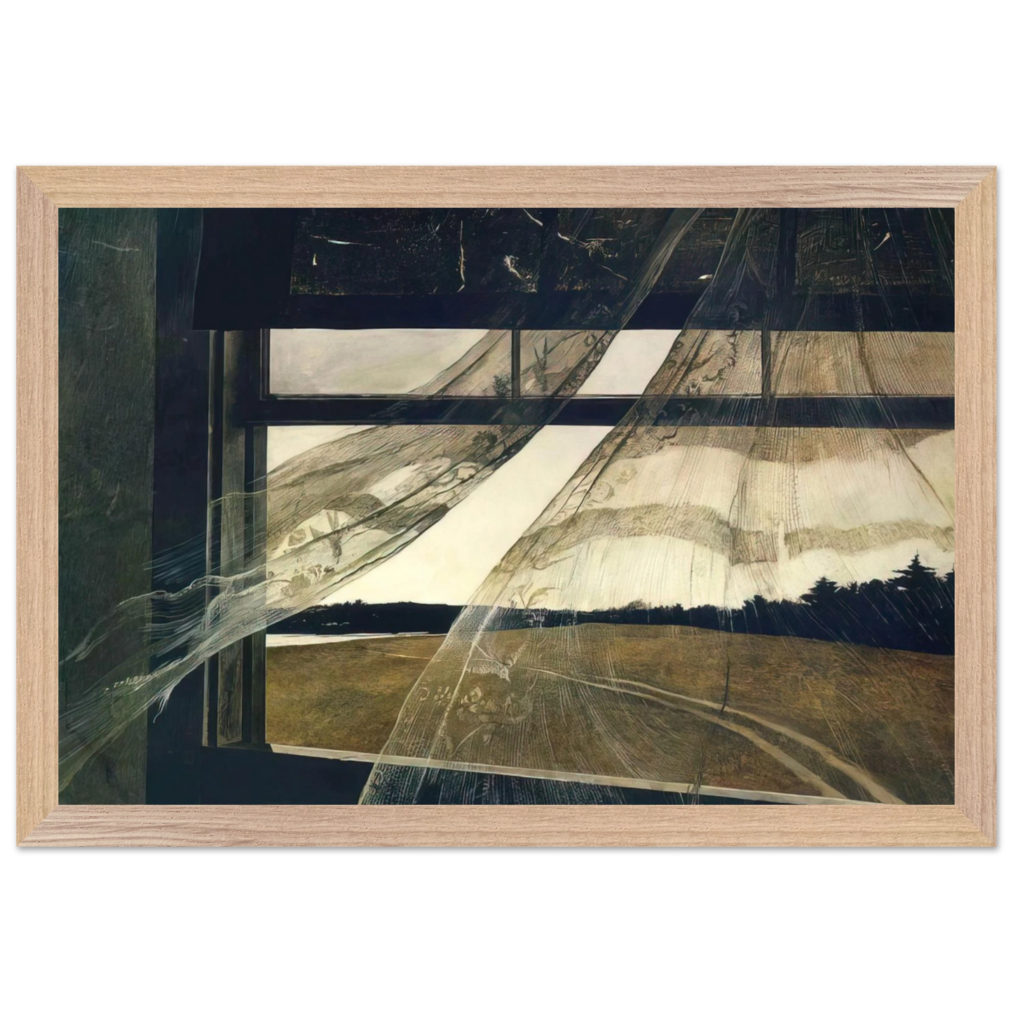 Andrew Wyeth - WIND FROM THE SEA 1947 Wall Art - 21x29.7 cm / 8x12" - Premium Wooden Framed Poster With Fine Art Paper - Black frame