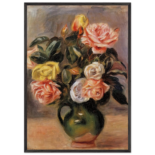 BOUQUET OF ROSES N2 - Pierre-Auguste Renoir 70x100 cm / 28x40 inches Framed Art Print – Black Wooden Frame
