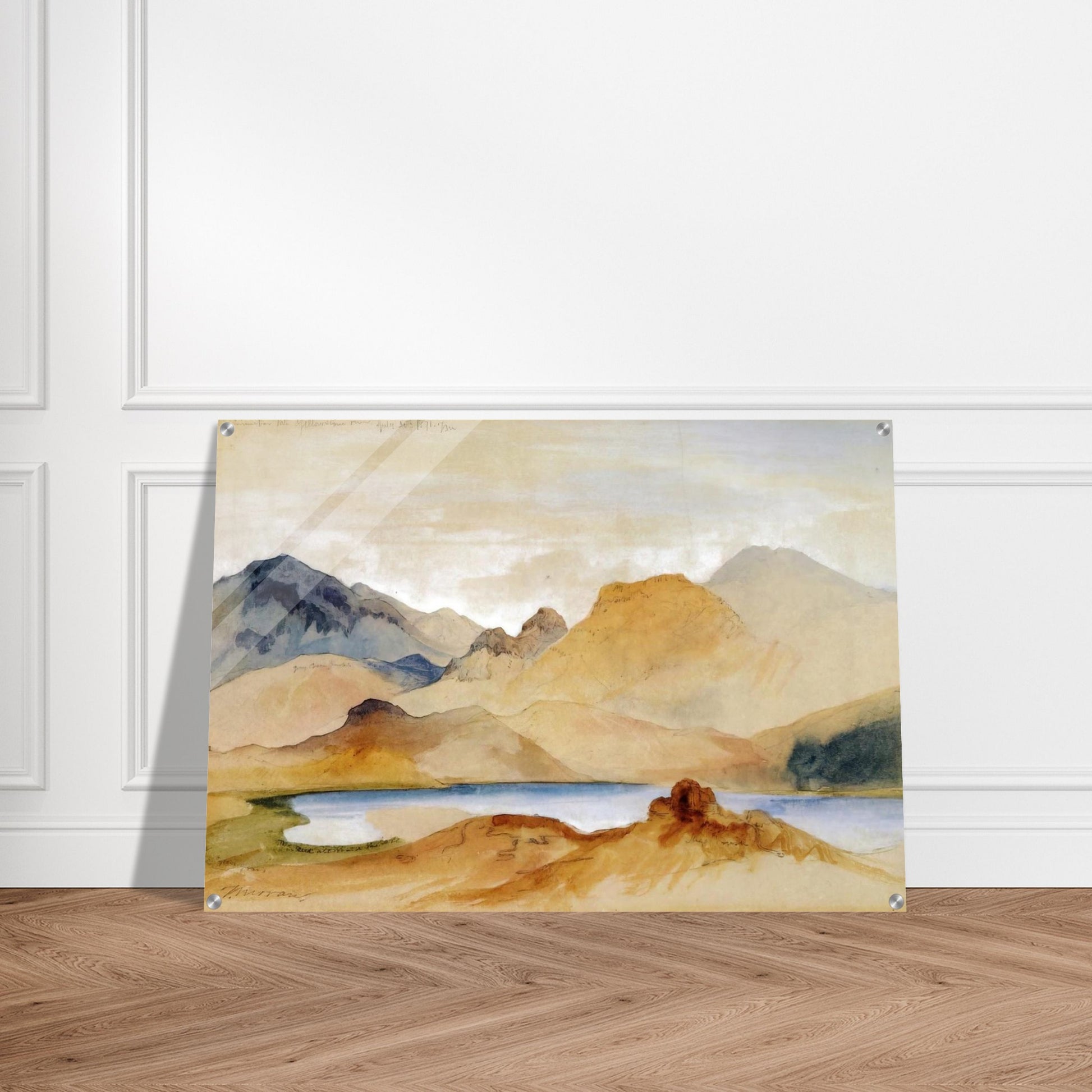 Cinnabar Mountain, Yellowstone River watercolour - Thomas Moran Acrylic Print - 70x100 cm / 28x40″ inches | Thomas Moran Wall Art | Thomas Moran Prints