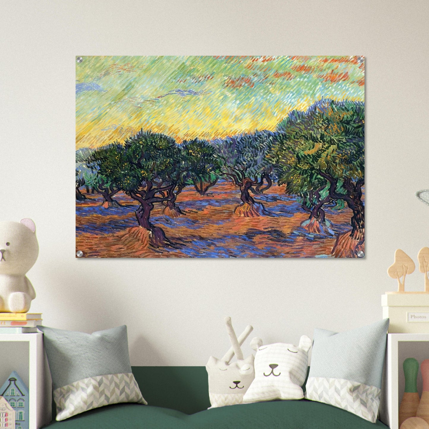 Olive Grove - Orange Sky - Vincent van Gogh Acrylic Print - 70x100 cm / 28x40″ inches