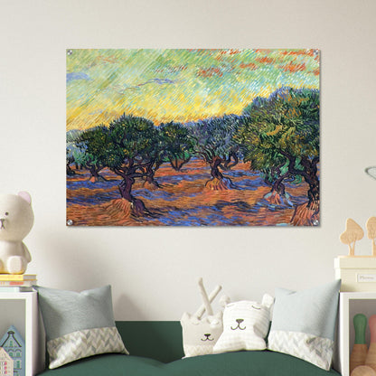 Olive Grove - Orange Sky - Vincent van Gogh Acrylic Print - 70x100 cm / 28x40″ inches