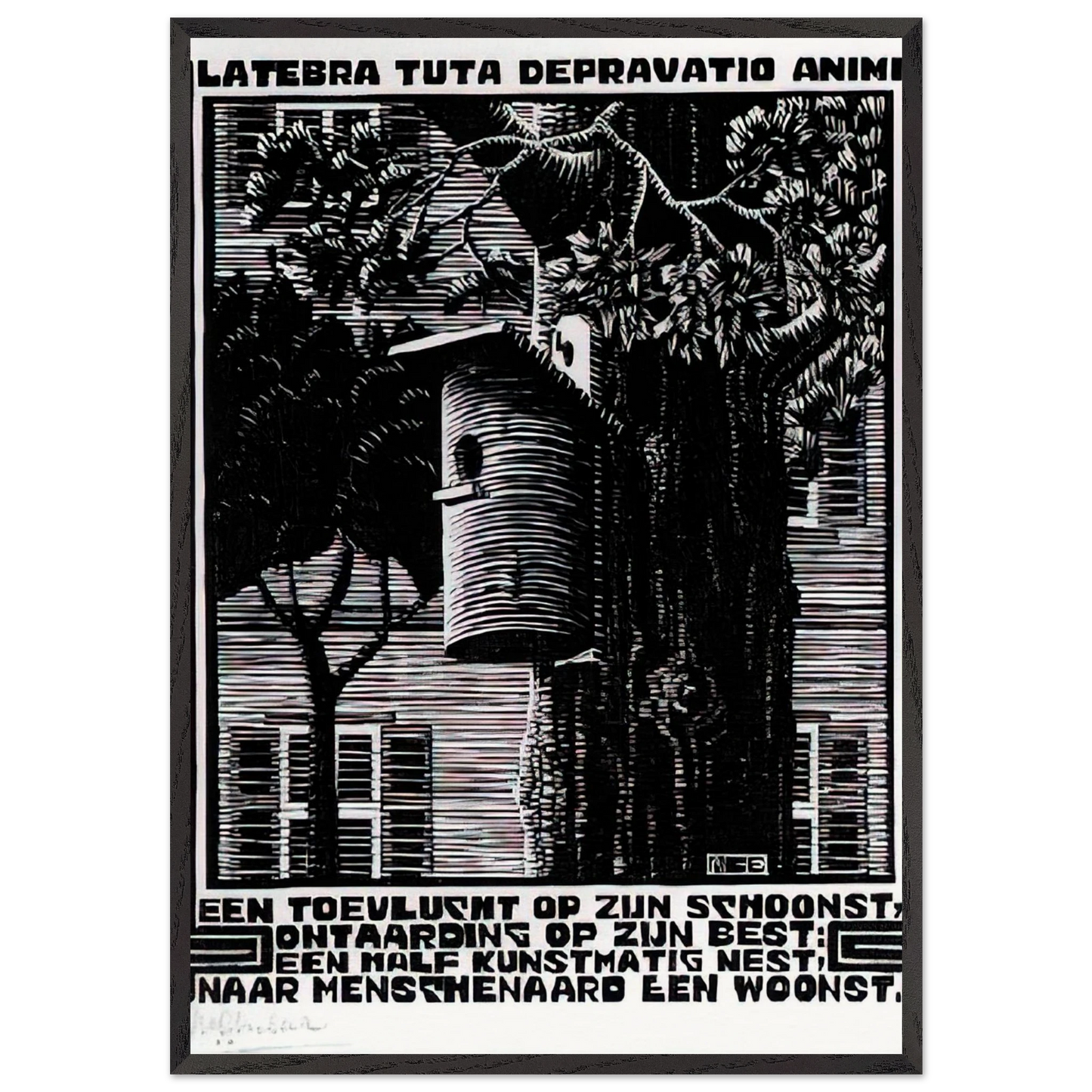 EMBLEMATA RETREAT - MC Escher Framed Art Print – Black Wooden Frame - Default Title - -Framed Art Print