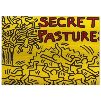 A POSTER FOR THE BILL T JONES AND ARNIE ZANE PERFORMANCE PIECE SECRET PASTURES 1984 - Keith Haring Brushed Aluminum Print - 70x100 cm / 28x40 inches | Keith Haring Aluminum Print | Keith Haring Prints
