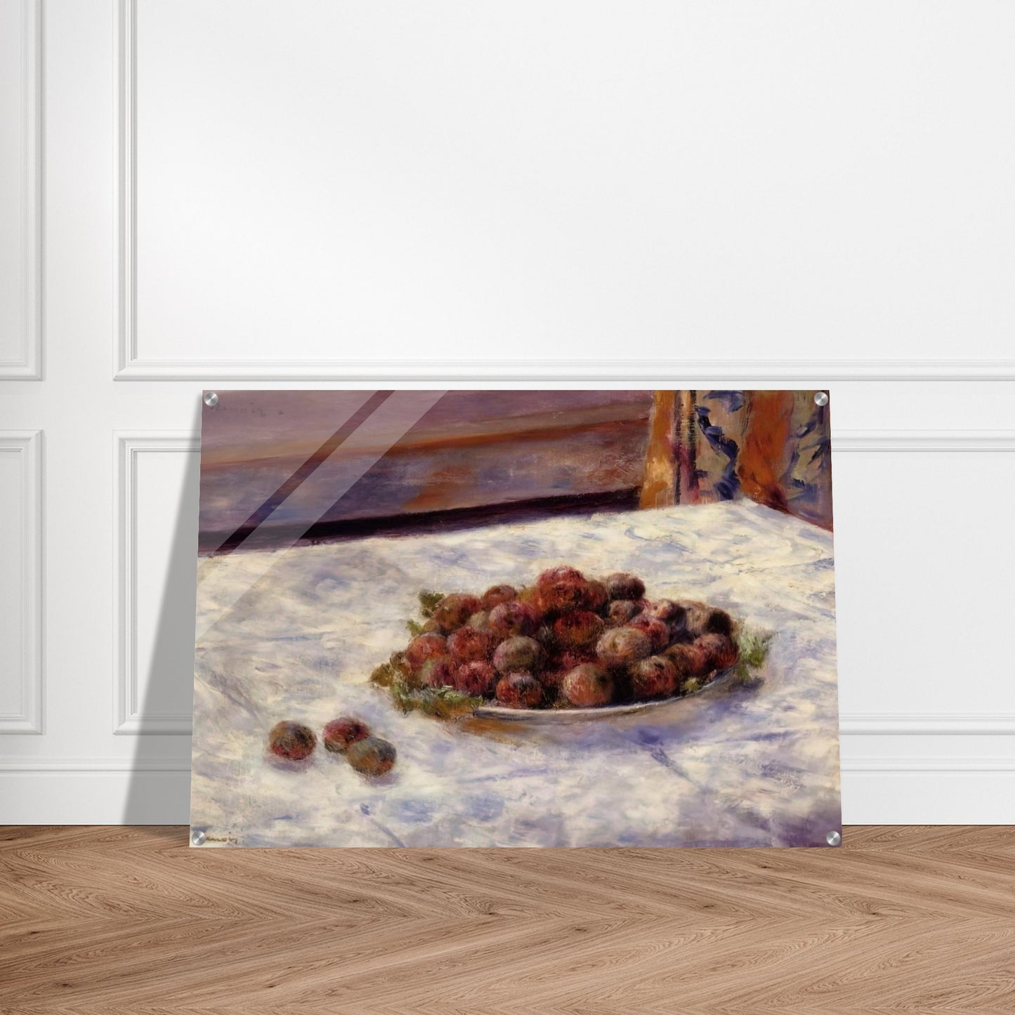 Still Life, a Plate of Plums - Pierre-Auguste Renoir Acrylic Print - 70x100 cm / 28x40″ inches