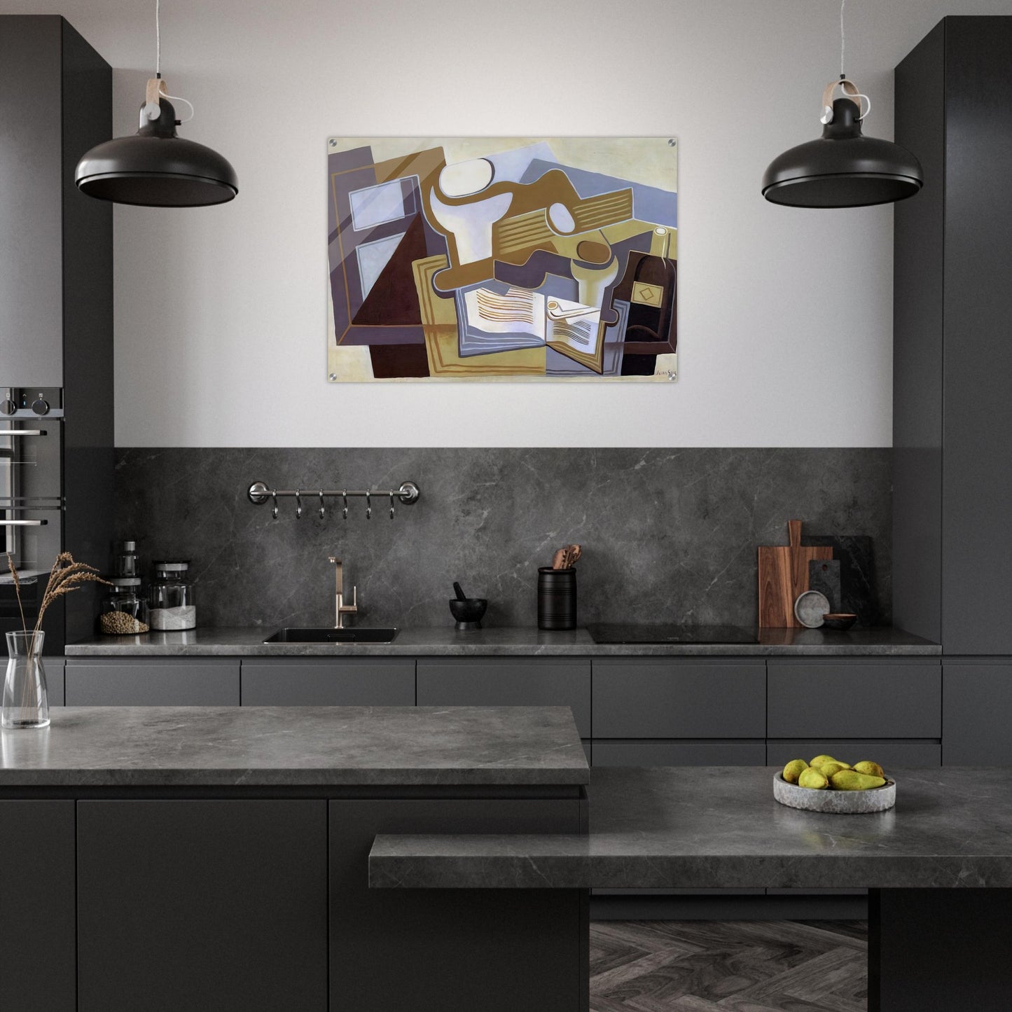 GUITAR AND FRUIT DISH 1 - Juan Gris Acrylic Print - 70x100 cm / 28x40″ inches | Juan Gris Wall Art | Juan Gris Prints