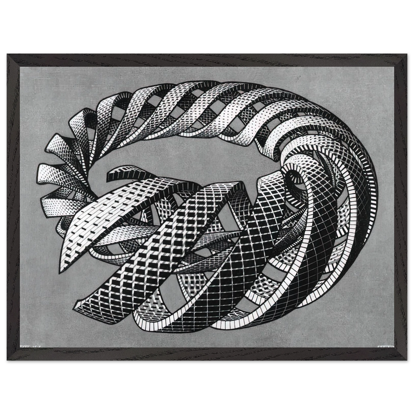 MC Escher - SPIRALS Wall Art - 21x29.7 cm / 8x12" - Premium Wooden Framed Poster With Fine Art Paper - Black frame