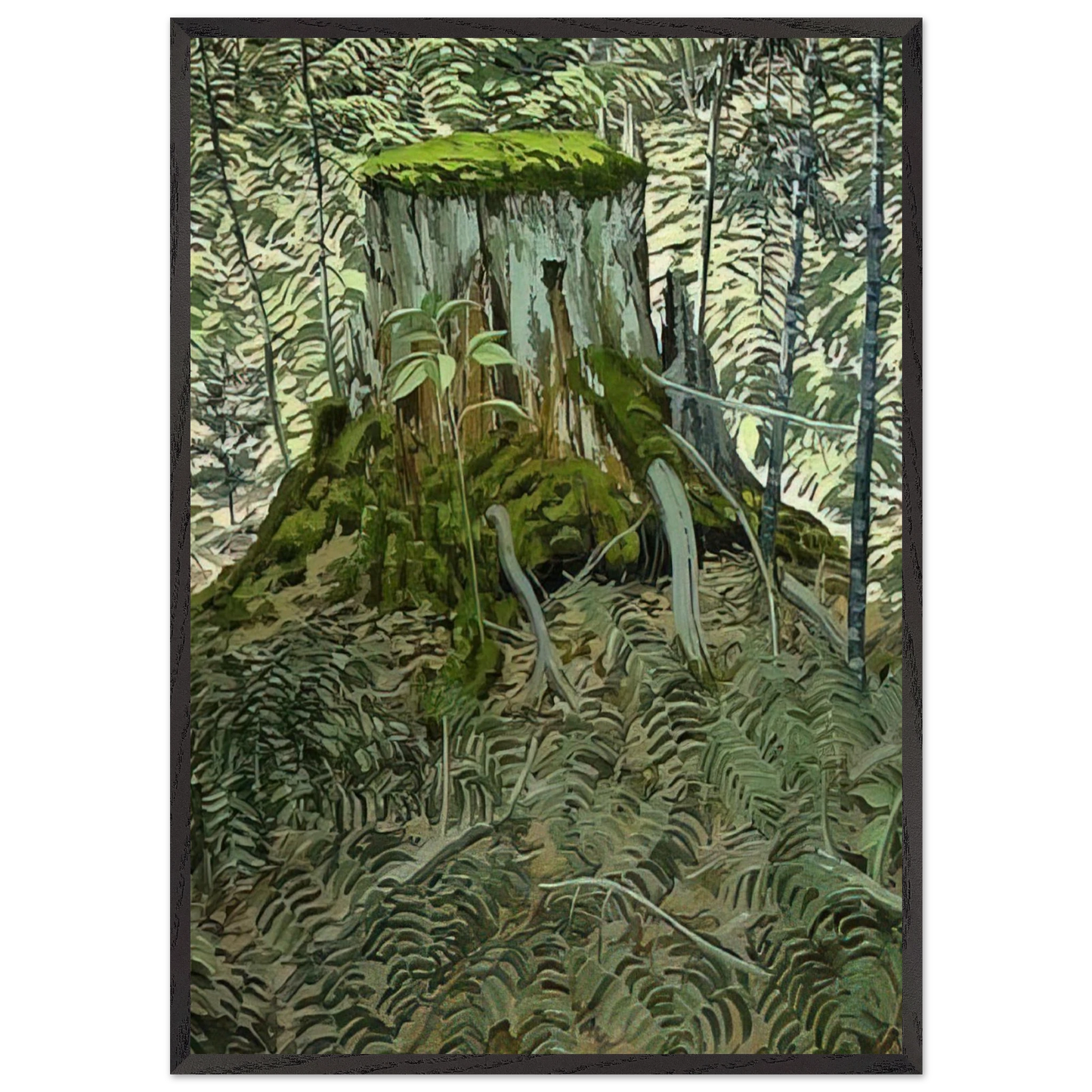 Stump and Ferns - Contemporary Realism - Neil Welliver Framed Art Print – Black Wooden Frame - Default Title - -Framed Art Print