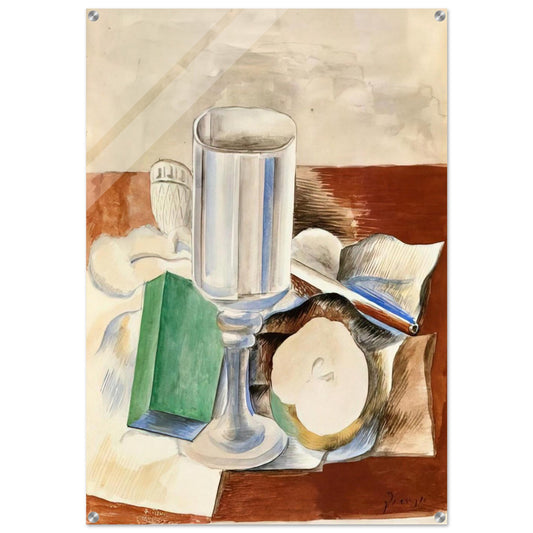 Still life with a Glass and an Apple - 1914 - Pablo Picasso Acrylic Print - 70x100 cm / 28x40″ inches | Pablo Picasso Wall Art | Pablo Picasso Prints