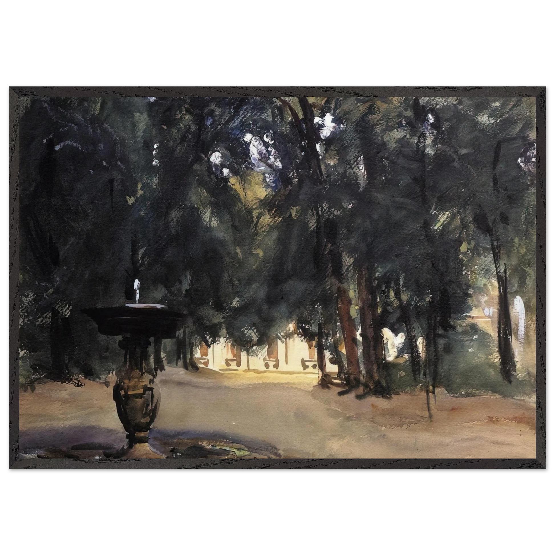 Villa Torlonia Fountain - John Singer Sargent Framed Art Print – Black Wooden Frame - Default Title - -Framed Art Print