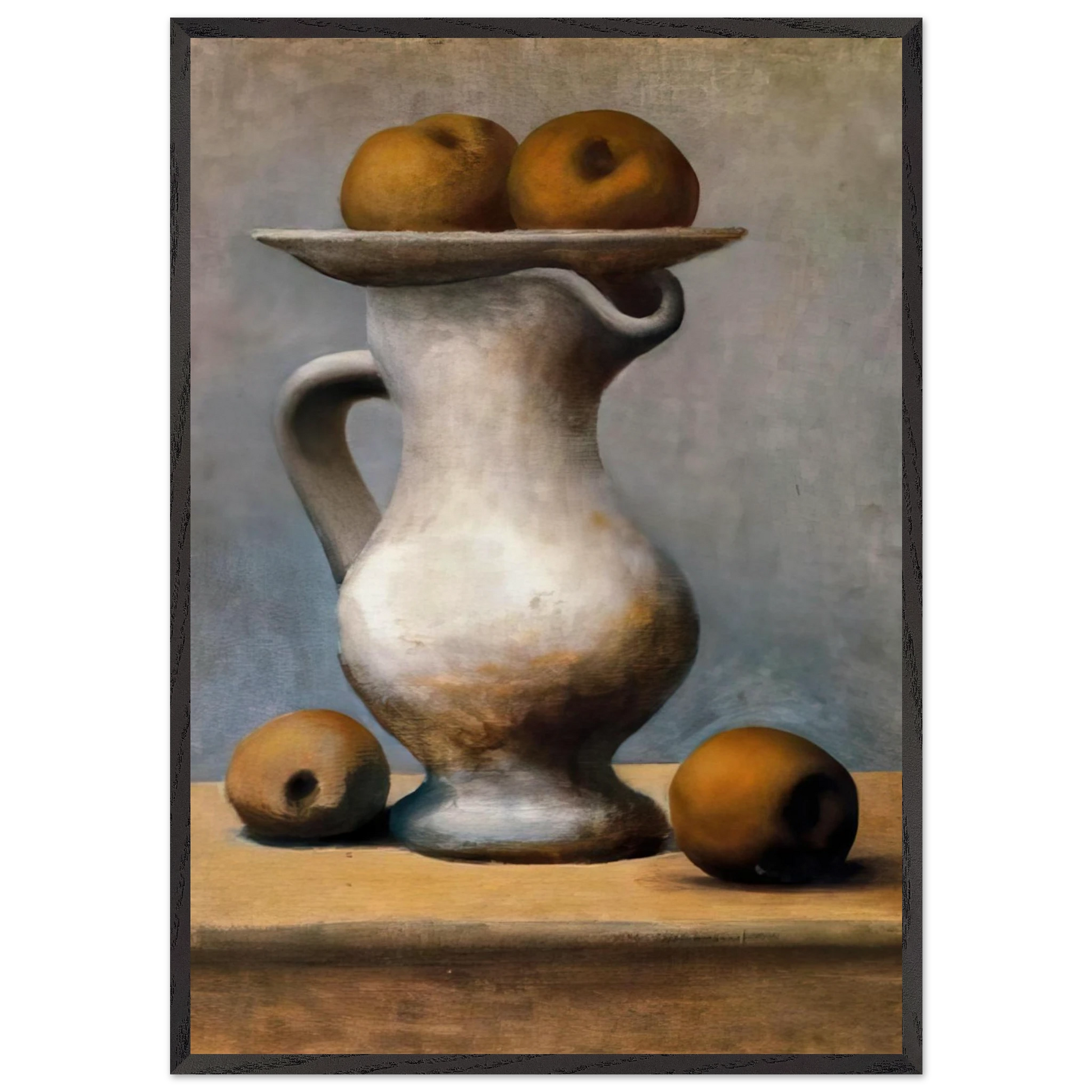 Still life with pitcher and apples - Pablo Picasso Framed Art Print – Black Wooden Frame - Default Title - -Framed Art Print